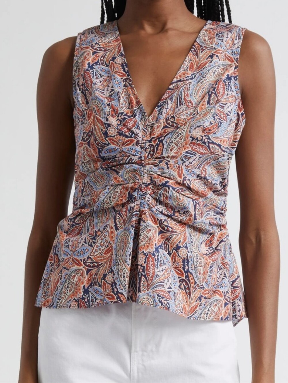 Veronica Beard Aiden Paisley Print Center Ruched Top